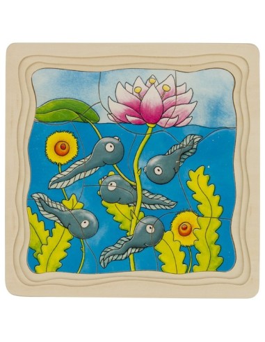 Goki Puzzle en bois Le Cycle de la grenouille 4 couches - Goki