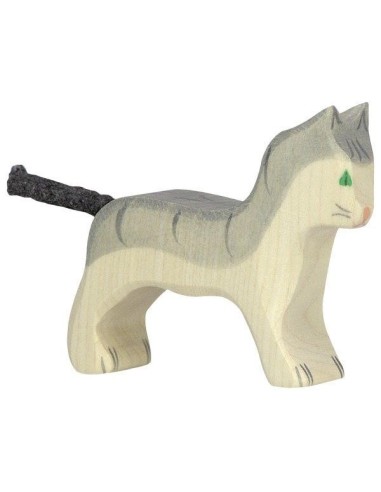 Figurine en Bois Holztiger le Petit chat Gris - Holztiger