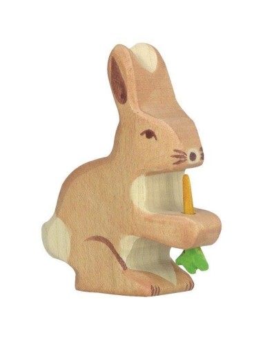 Figurine en Bois Holztiger lapin avec Carotte - Holztiger