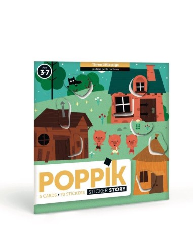 Poppik 6 cartes les 3 petits cochons 70 Stickers Gommettes - Poppik