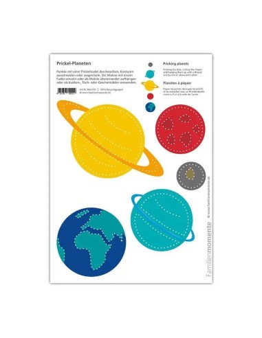 Carte à poinçonner de pré-écriture sur le thème des Planétes - familienmomente