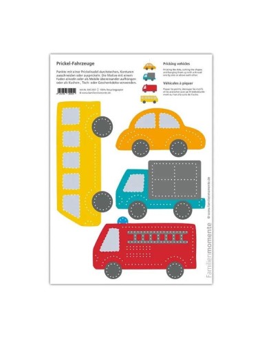 Carte à poinçonner de pré-écriture sur le thème des vehicules - familienmomente