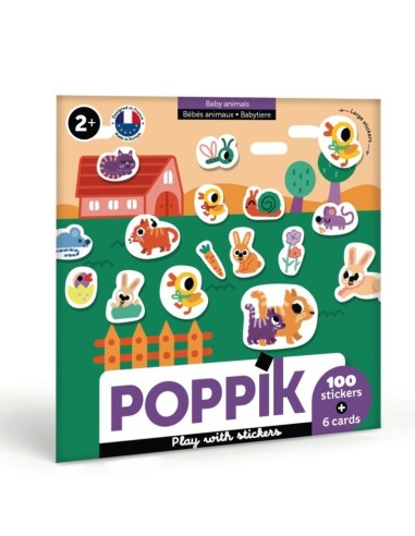 Poppik les bébés animaux 6 cartes avec 100 Stickers Gommettes - Poppik