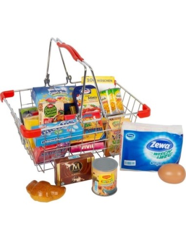 Accessoire marchande - Set d'aliments épicerie dans un panier