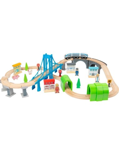 Jeu de petit Train chemin de fer avec pont en bois